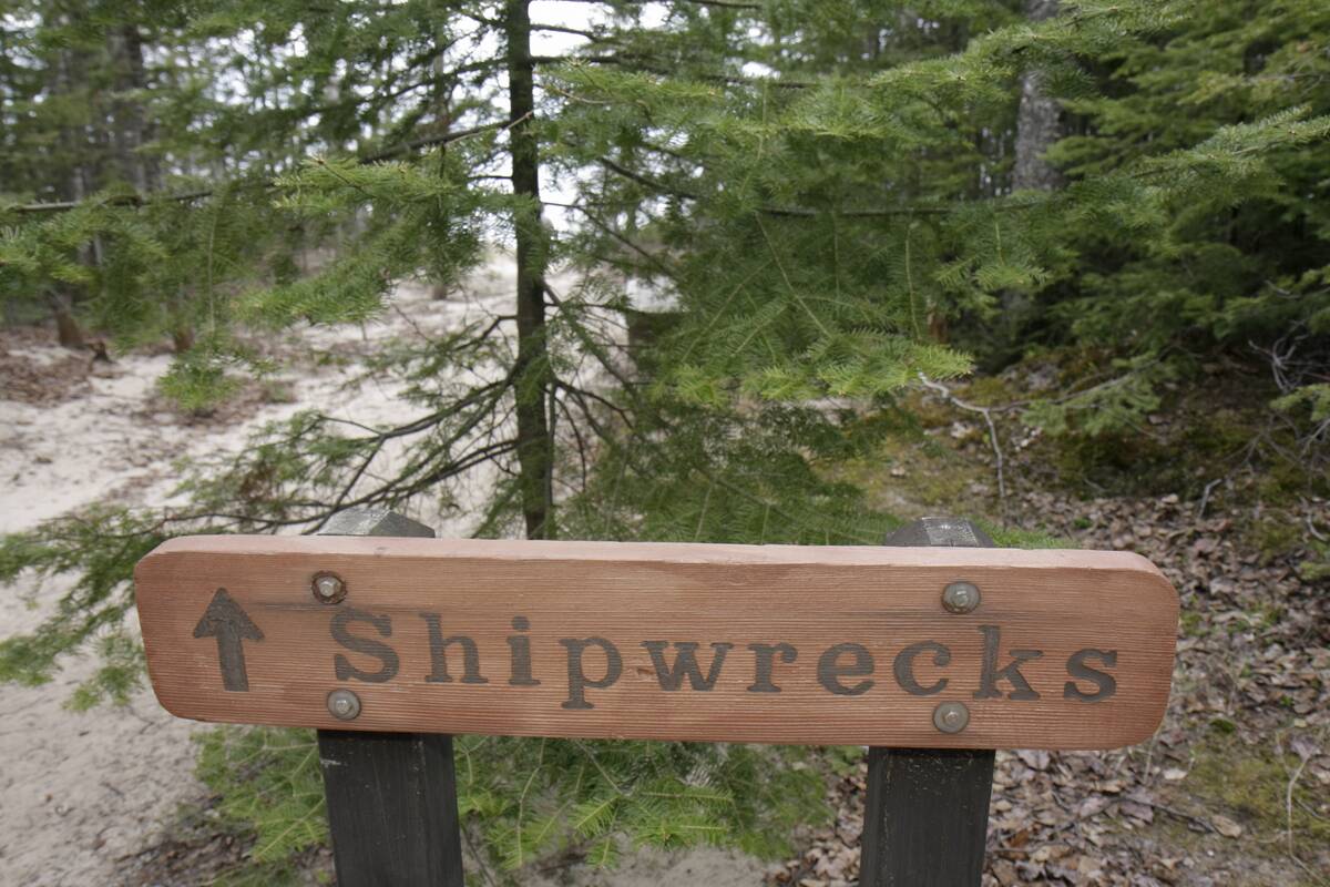 A shipwrecks sign at Twelvemile Beach.
