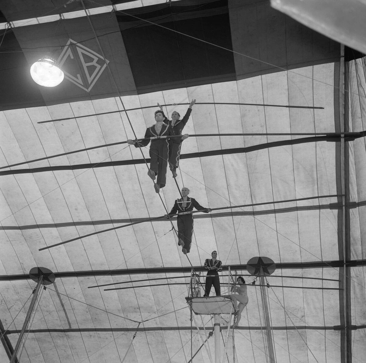Acrobats Performing on High Wire