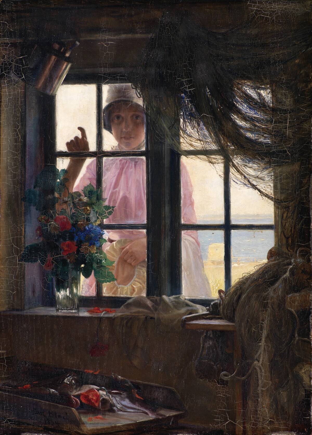 After The Bath A Young Girl Knocking At The Fishermans Window