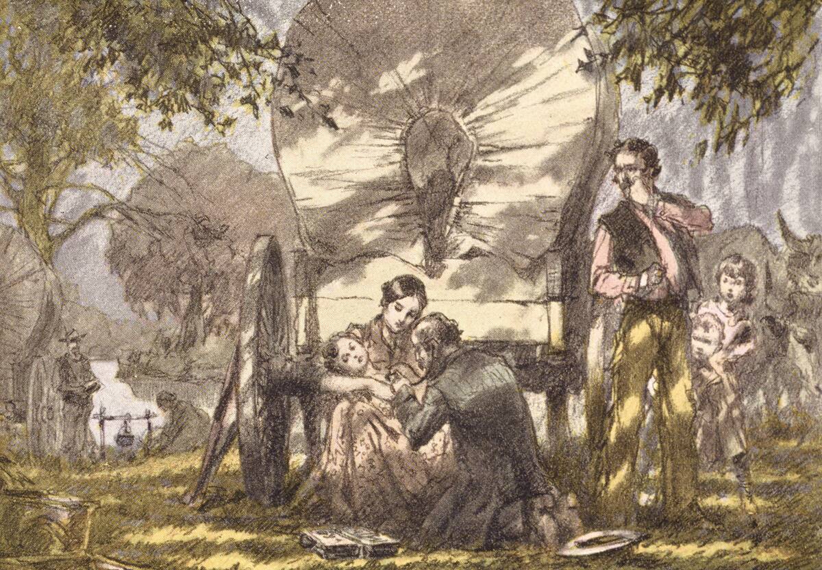 American Pioneers With Sick Child