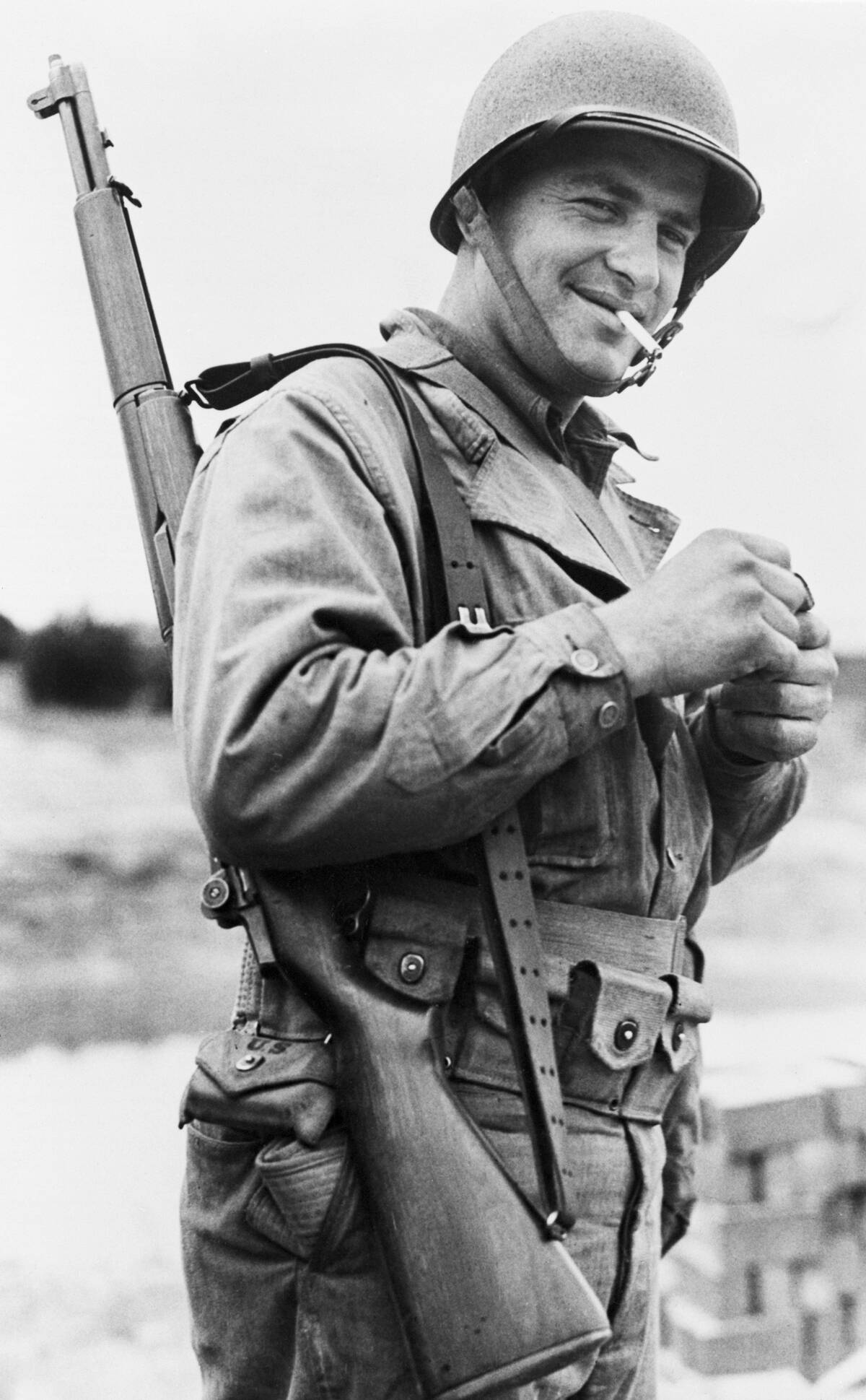 American Soldier In Uniform Smoking