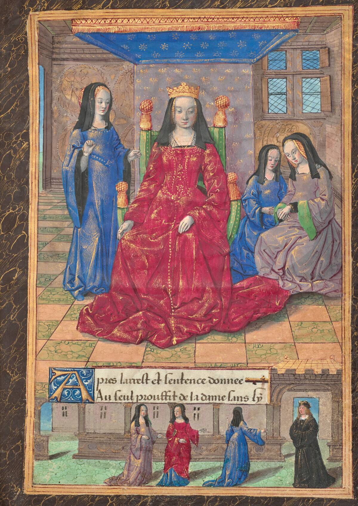 Anne Of Brittany Enthroned And Accompanied By Her Ladies-In-Waiting