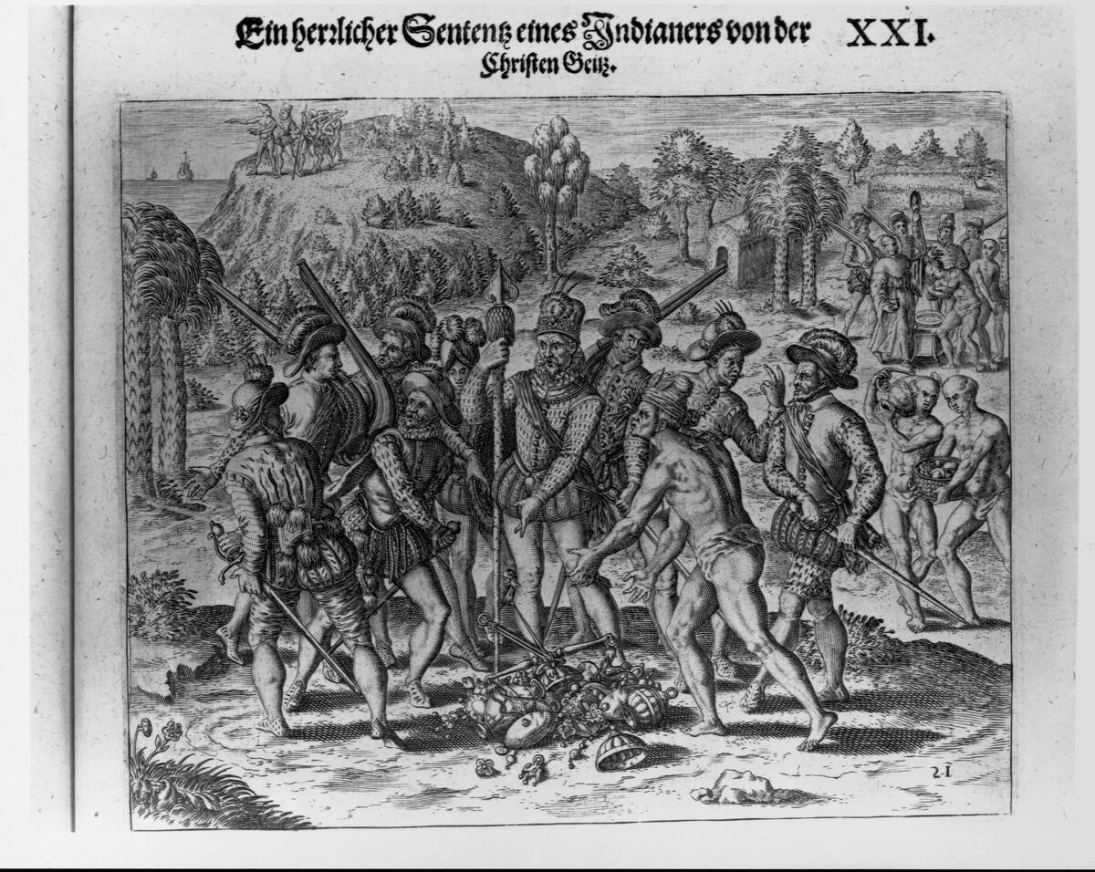 Balboa and the Gold by Theodor de Bry