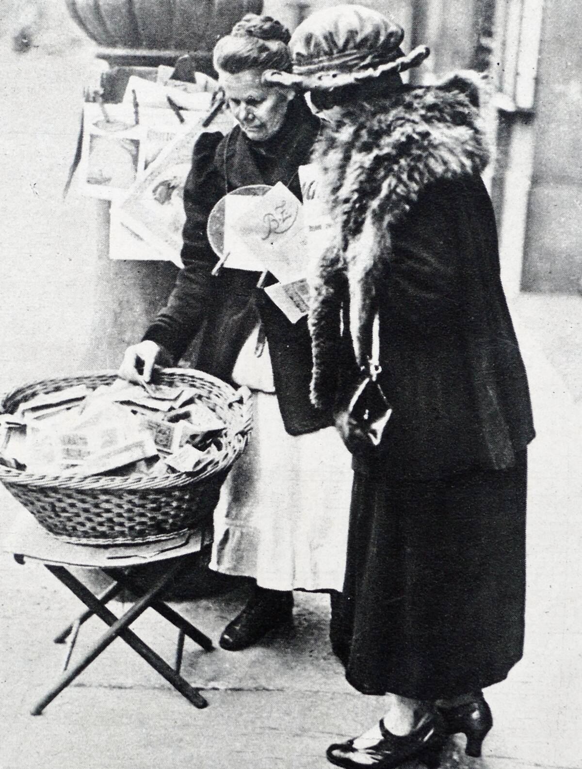 Basket full of banknotes during hyperinflation era in Weimar Germany 1923
