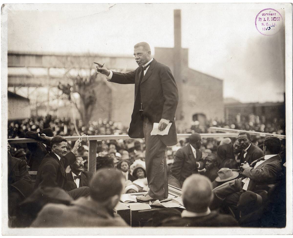 Booker T. Washington Speaks To A Large Crowd