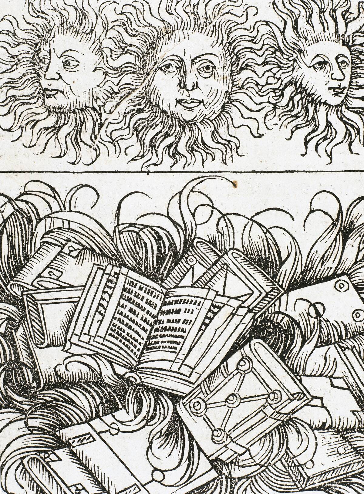 Burning books in the Library of Alexandria