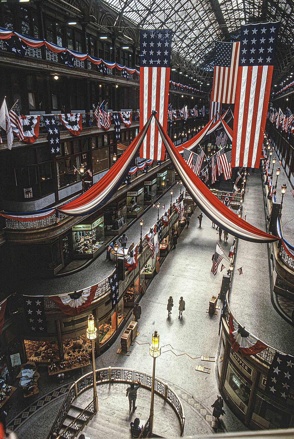 Cleveland Arcade Decorated For The US Bicentennial