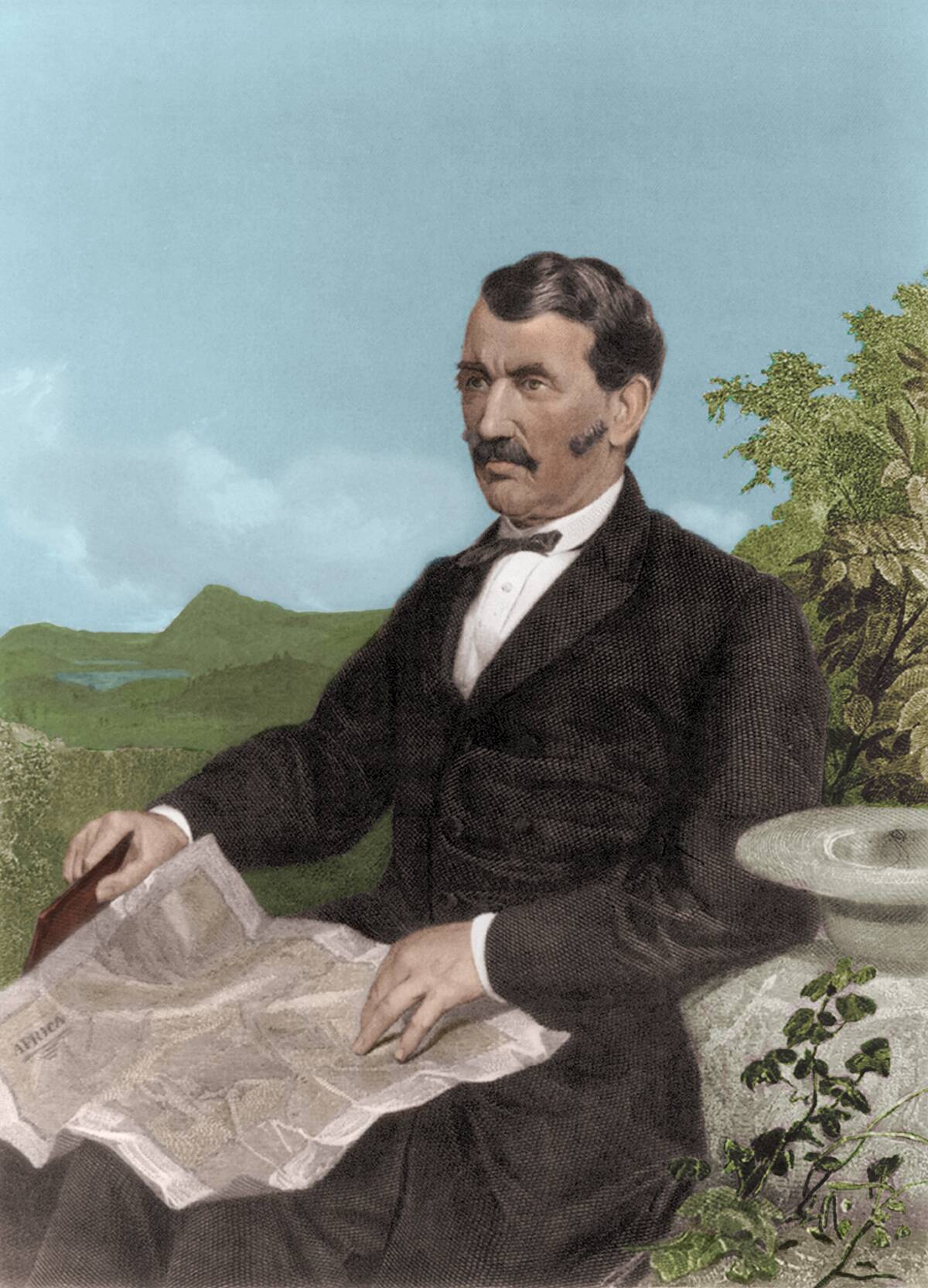 David Livingstone With Map Of Africa