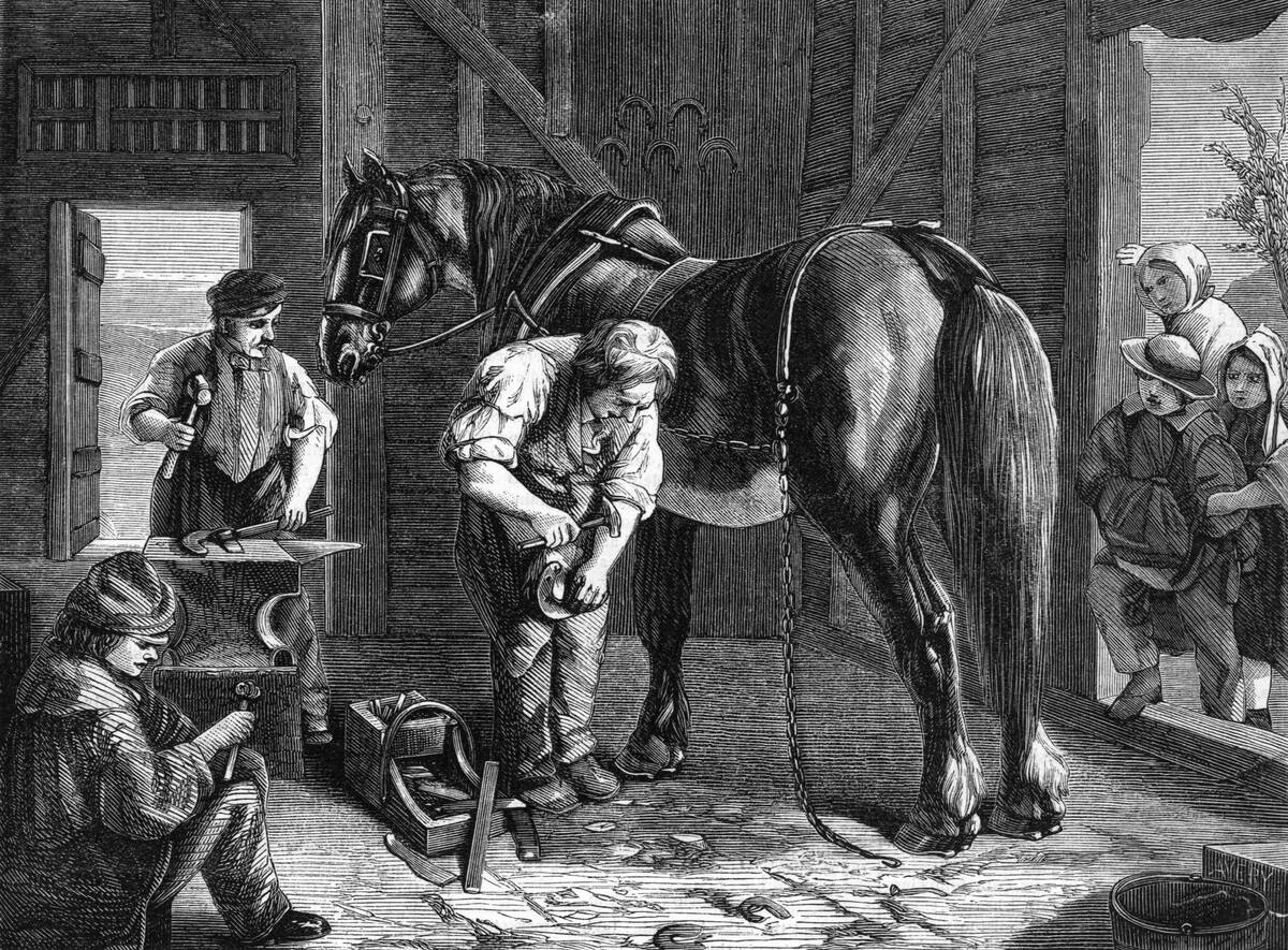 Engraving After The Village Blacksmith by R. Elmore