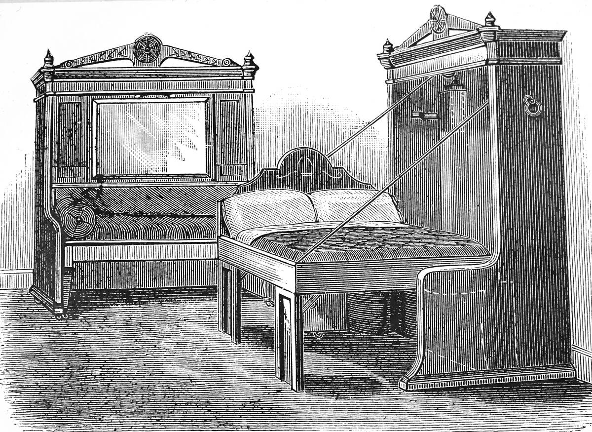 Engraving depicting a folding bed