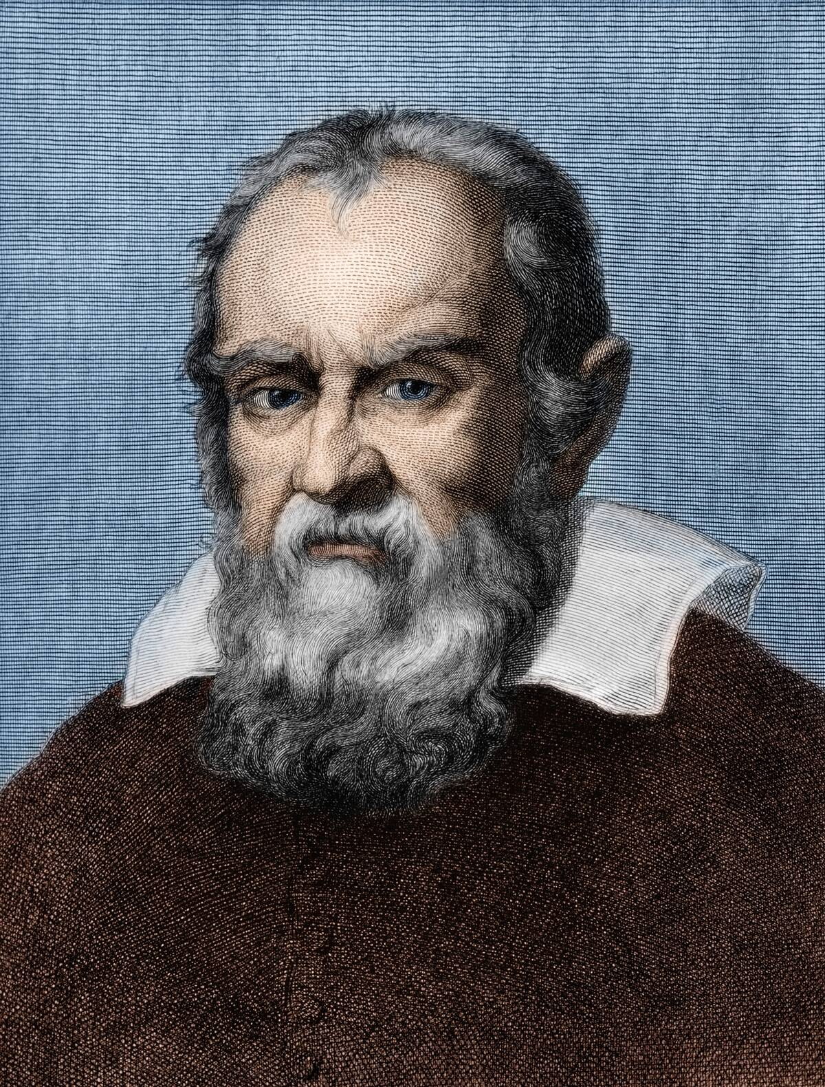 Galileo Galilei Galileo Galilei *1564-1642+ Physicist, astronomer, Italy engraving after a painting by Fr. Broschi (subsequently colored) - 17th century Identical with image no 9596