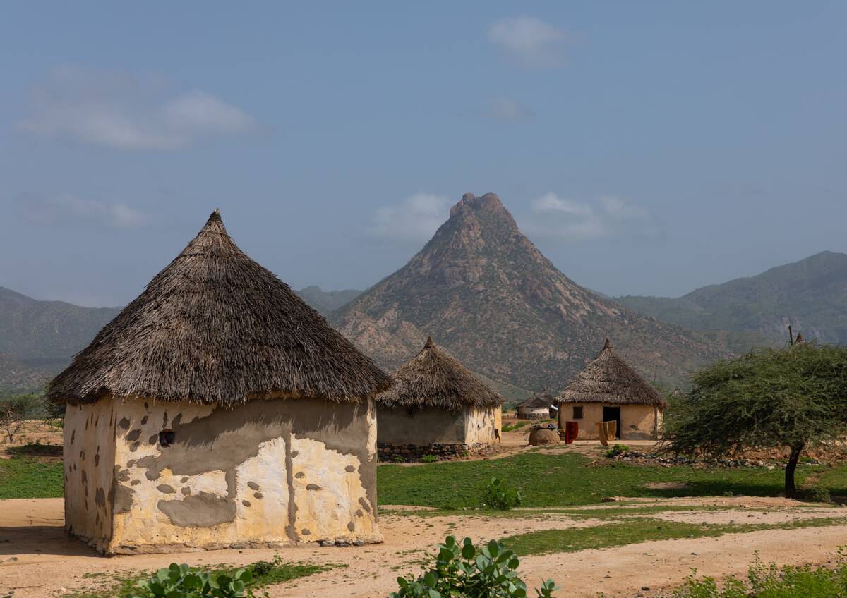Huts in a village, Semien-Keih-Bahri, Keren, Eritrea...