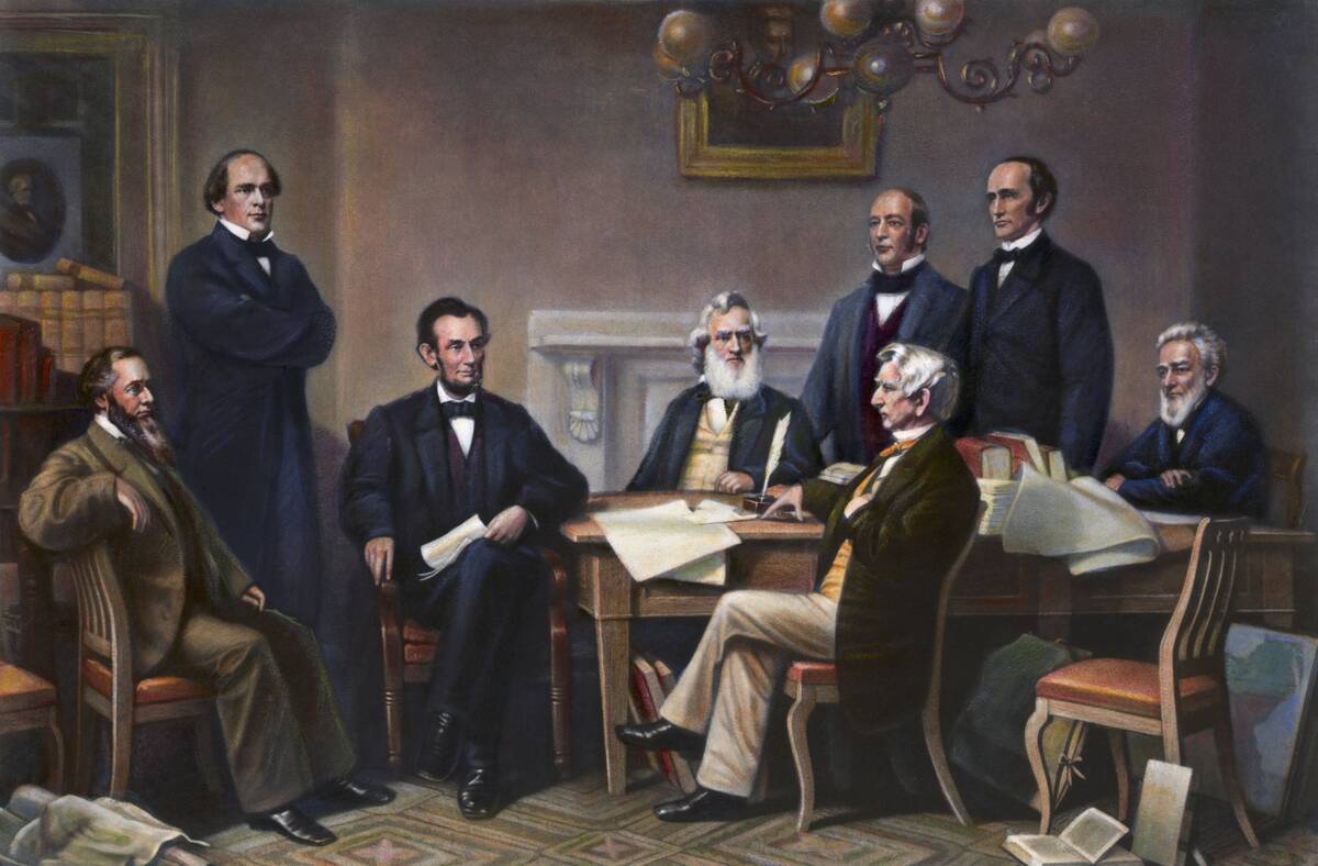 Illustration of Abraham Lincoln Reading the Emancipation Proclamation Before His Cabinet Members