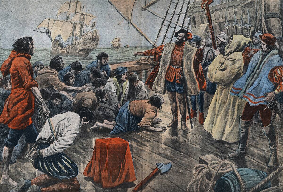 Illustration of Ferdinand de Magellan Quelling a Mutiny