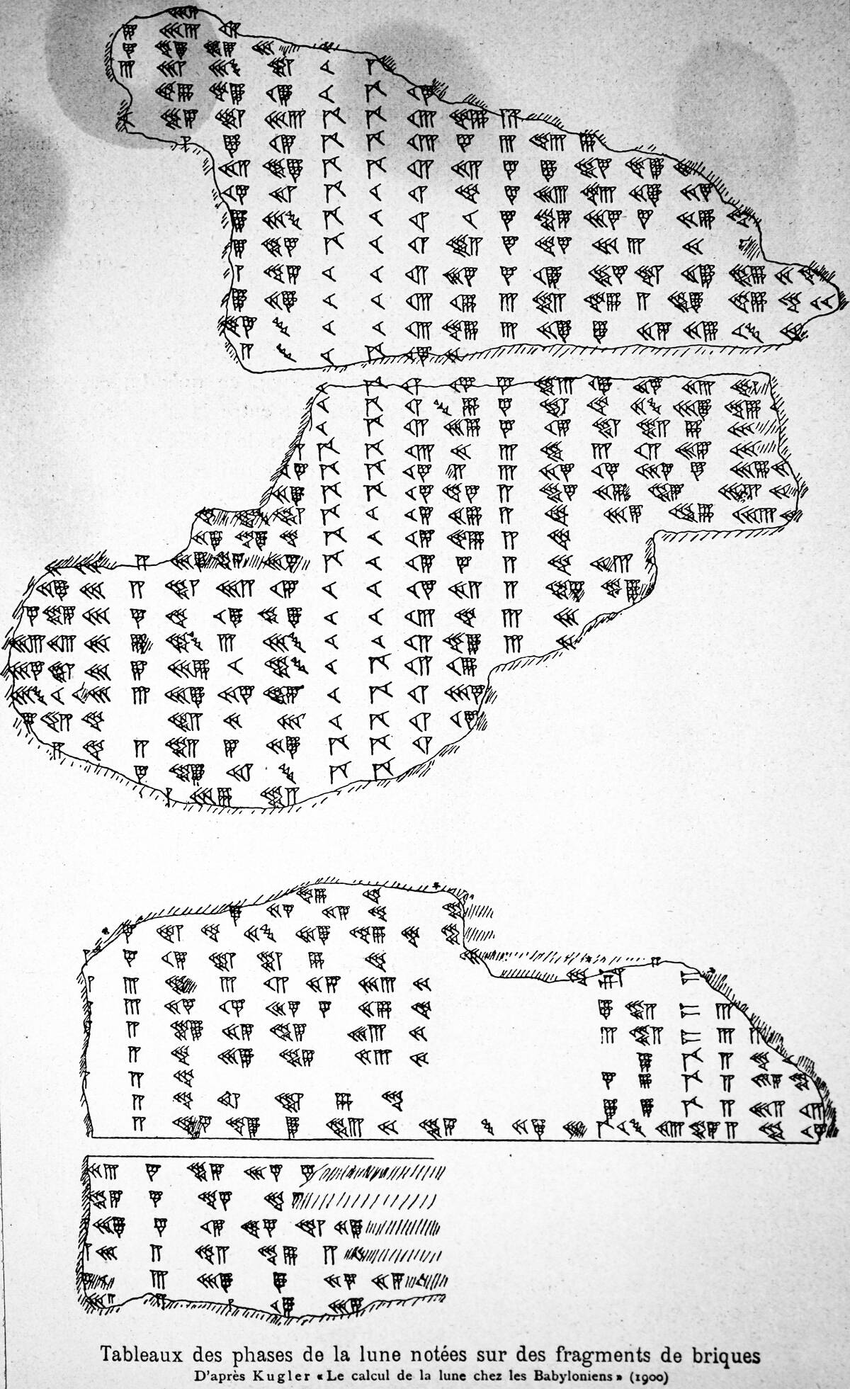 Illustration showing Babylonian Cuneiform. representation of the phases of the moon