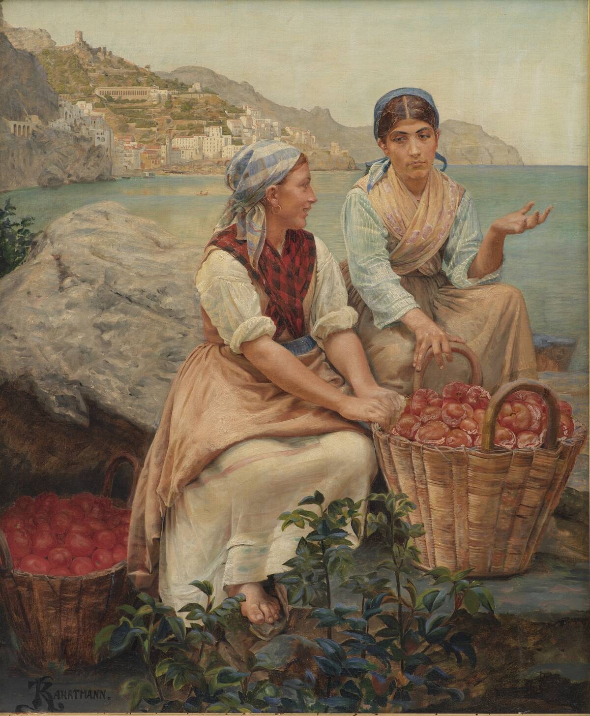 Italian Girls With Tomatoes In Baskets; Fruit Bearers From Amalfi
