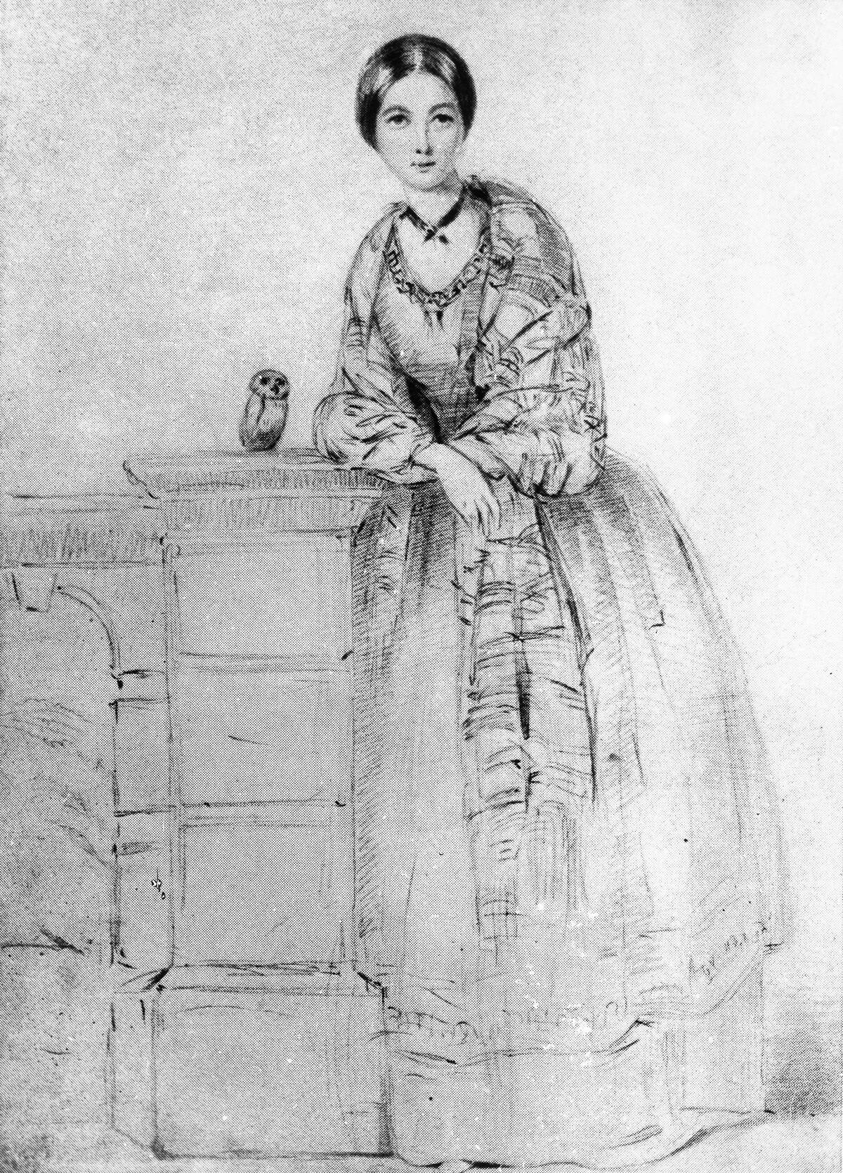 Nightingale, Florence - Nurse, Writer, UK - Portrait with her owl 'Athena'- Drawing, made by her sister Parthenope - probably about 1850