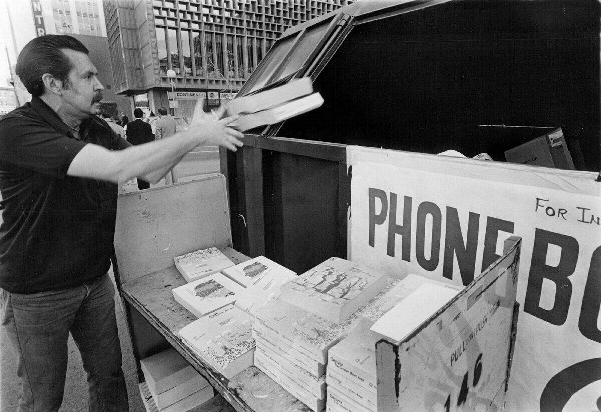 NOV 2 1977, NOV 3 1977; Old phone books start road to recycling; Chuck Williams tosses pair of disca