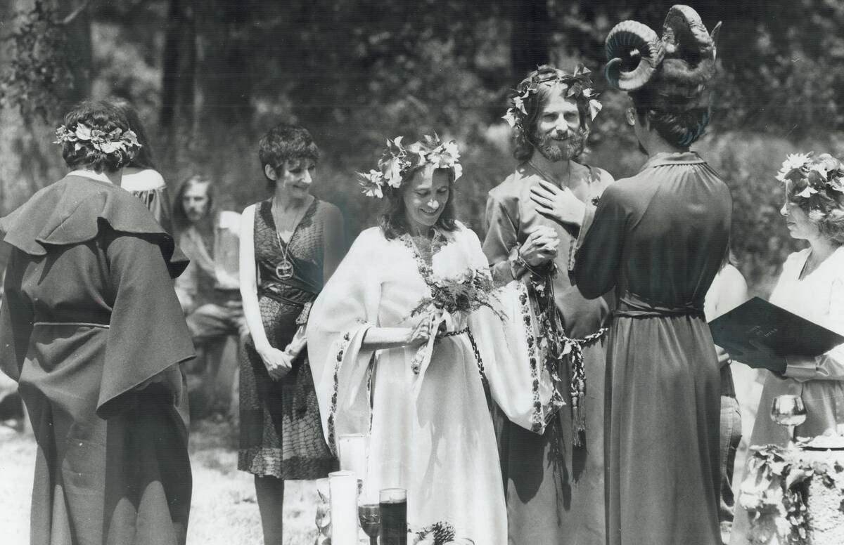 Pagan Wedding; Strollers in High Park yesterday encountered a handfasting or pagan wedding between V