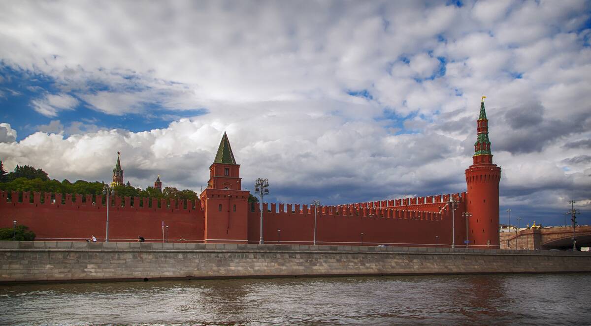 Panorama of Moscow Kremlin in summer, popular landmark, Moscow, Russia, Europe