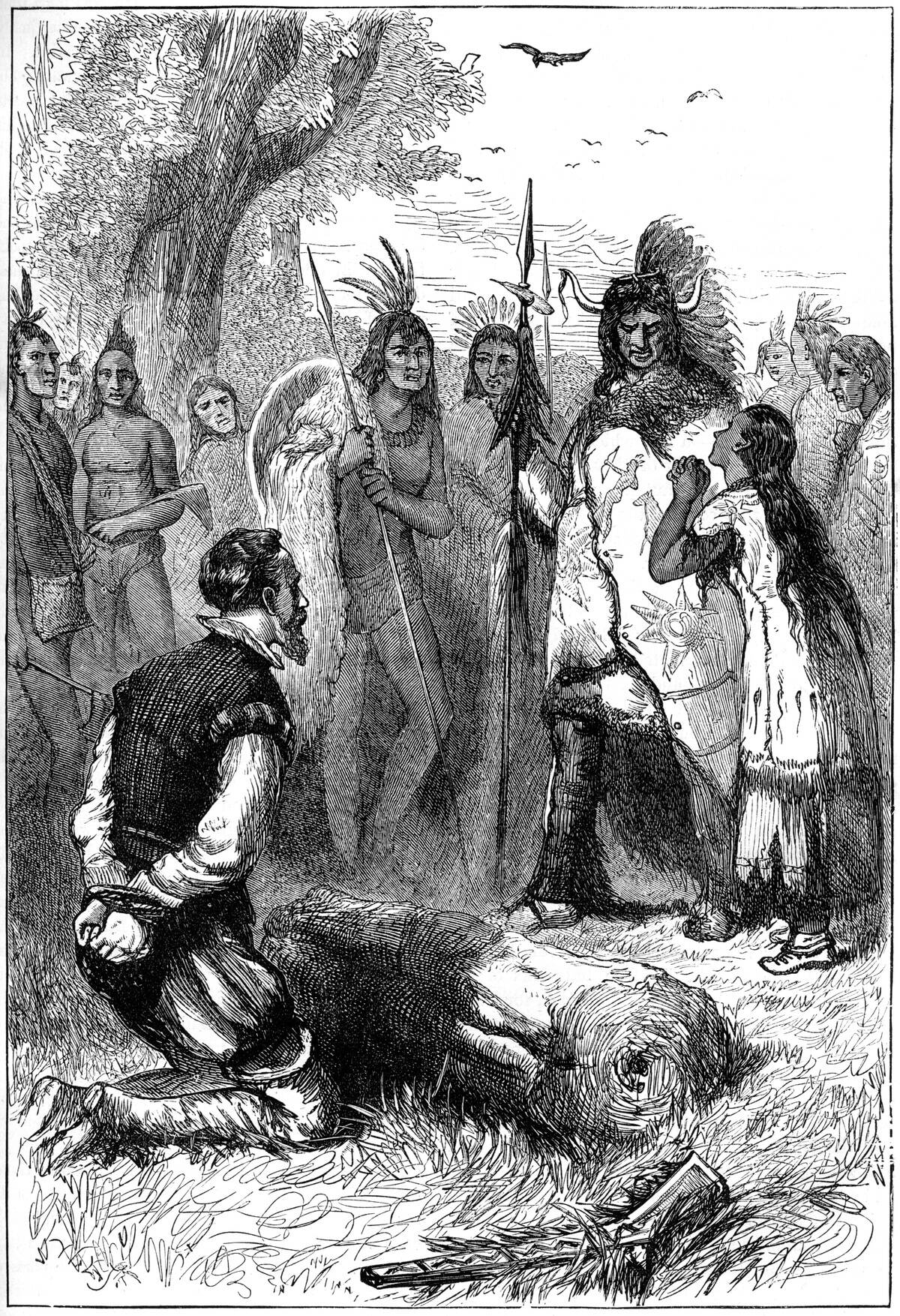 Pocahontas saves Captain Smith's life, 1607 (c1880).