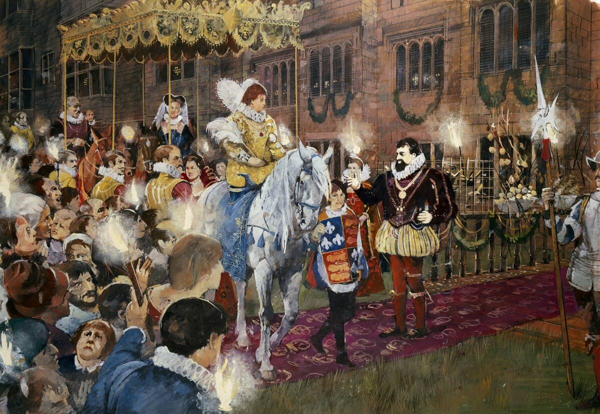 Robert Dudley welcoming Queen Elizabeth I to Kenilworth Castle, Warwickshire, July 1575 (circa 2000s)