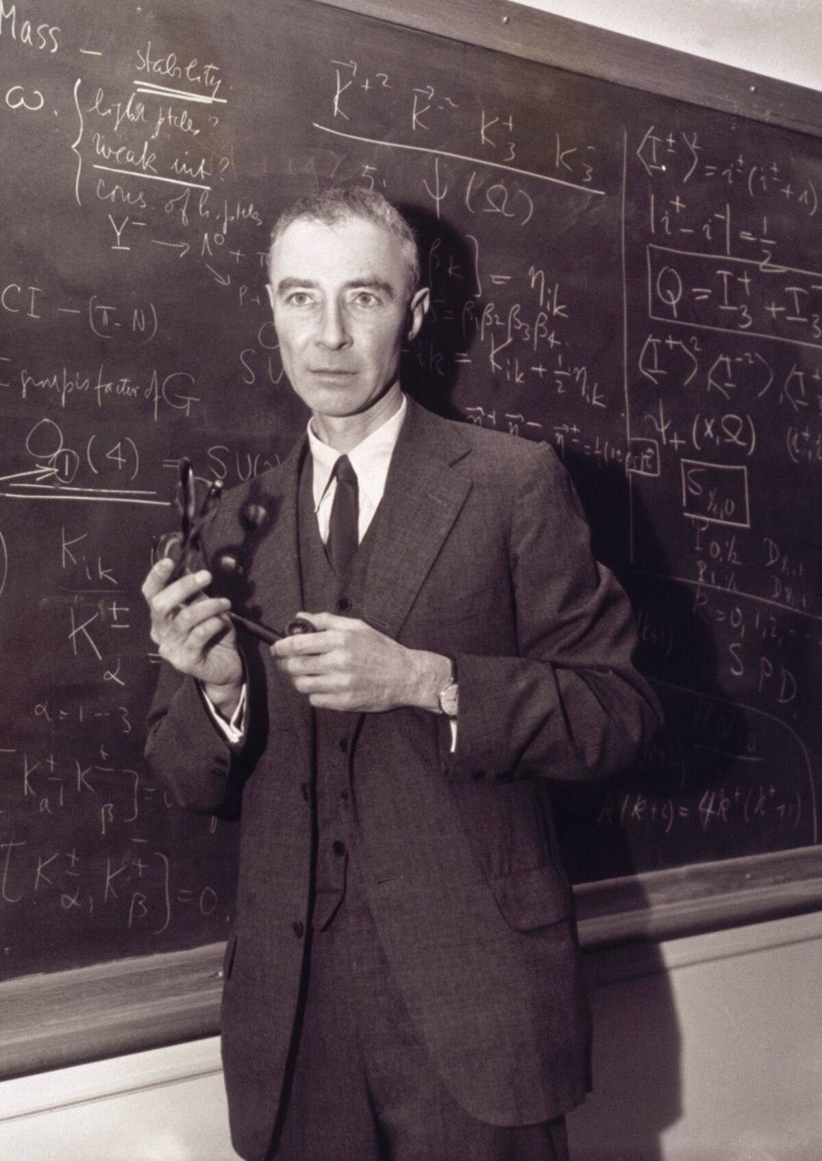 Robert Oppenheimer Standing at Blackboard
