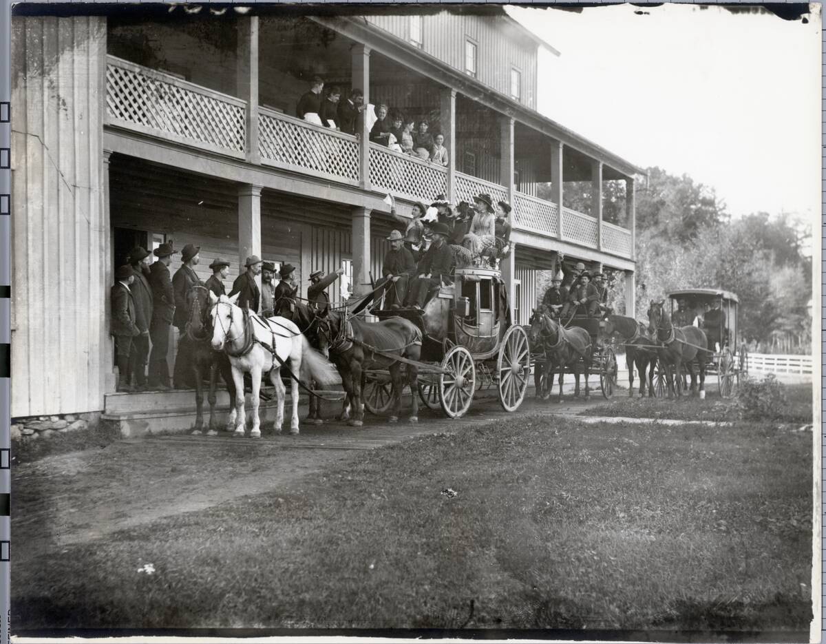 Stagecoaches Transport People Outside a Hotel