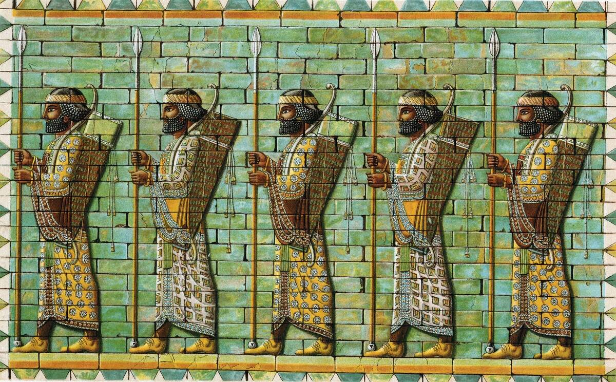 The Immortals. Bodyguard of Persian Kings. Frieze from audience hall of citadel of Darius I (548-486 BC) at Susa. Excavated by Dieulafoy.