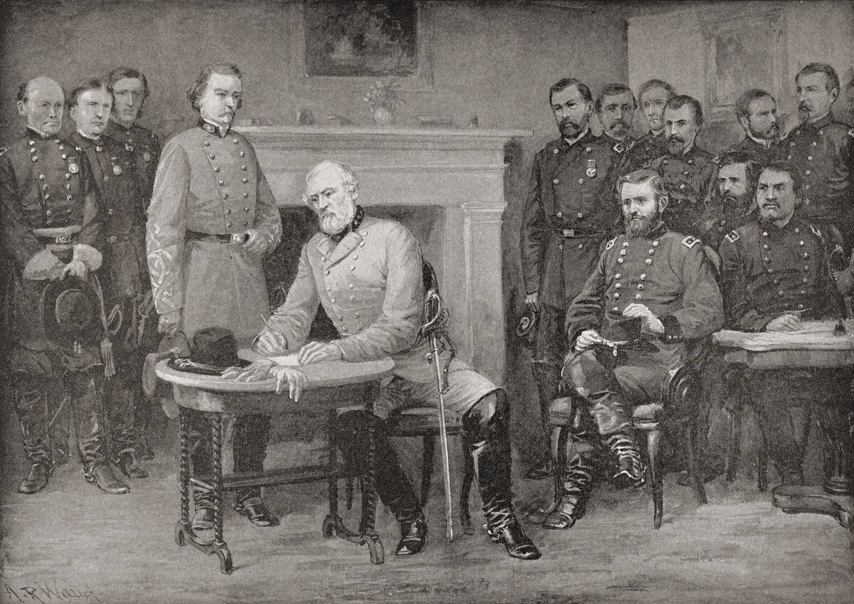 The Surrender Of General Lee To General Grant At Appomattox Courthouse