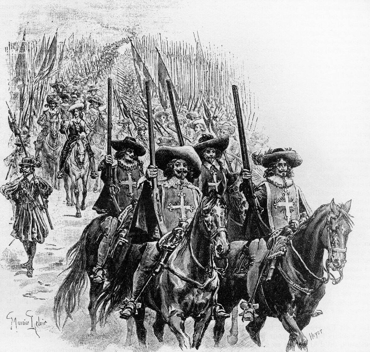 The Three Musketeers, Engraving 19th C, 19th century, Alexandre Dumas, Private Collection.
