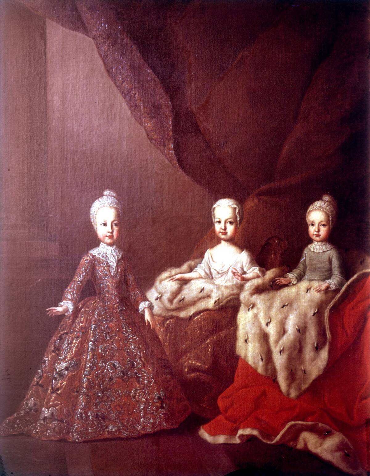 the young Archduchess Marie-Antoinette, who would become Queen of France, between two of her sisters, Vienna.