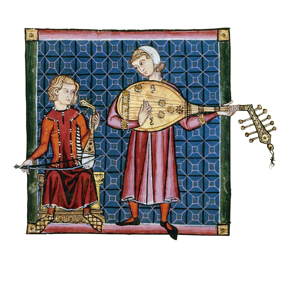 Two minstrels Illustration from the codex of the Cantigas de Santa Maria, c 1280