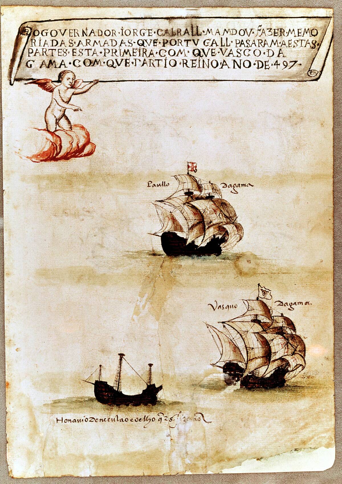 Vasco da Gama's fleet at sea, 1497.