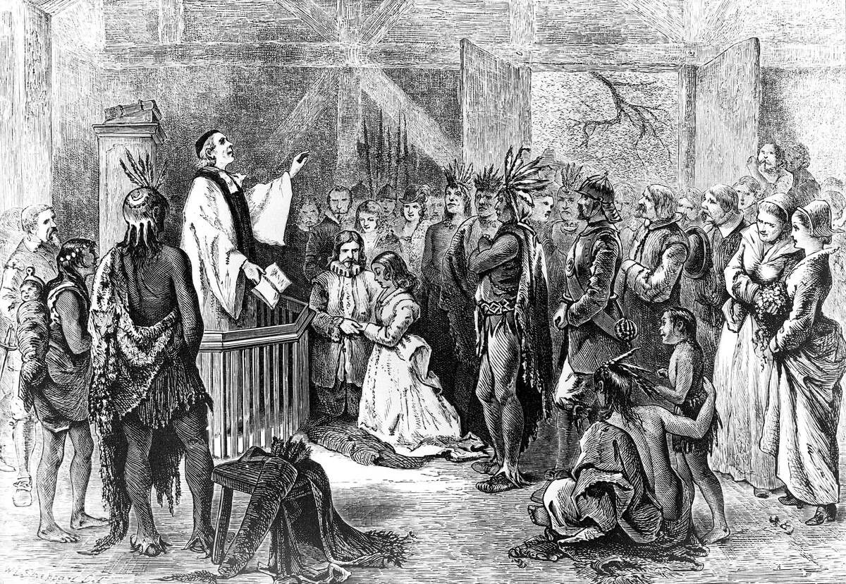 Virginia: John Rolfe heiratet die Indianerin Pocahontas