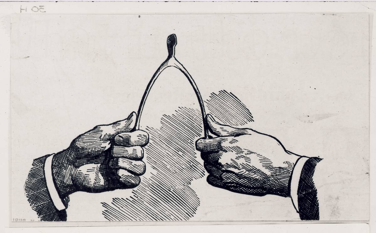 Woodcut/Hands Pulling Wishbone