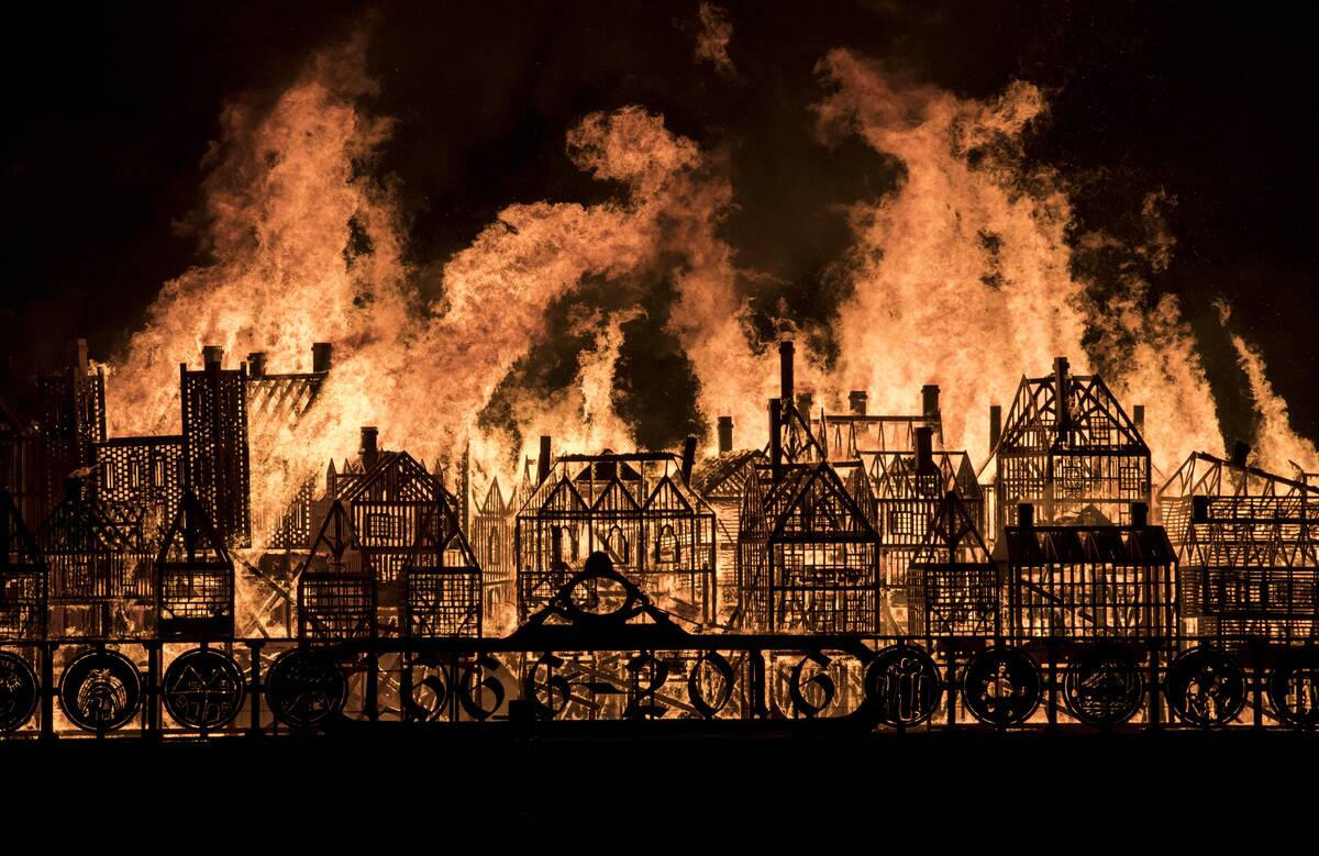 Wooden Skyline Of London Is Burnt To Commemorate 350 Years Since The Great Fire