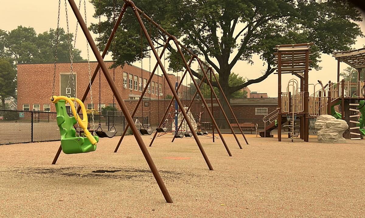 A Long Island schoolyard is empty due to air quality concerns from Canadian wildfires