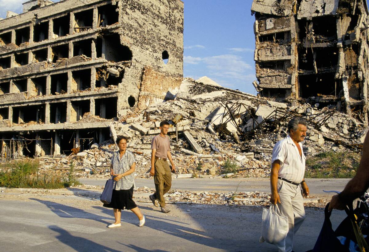 Bosnia - Mostar - War destroyed apartment blocks