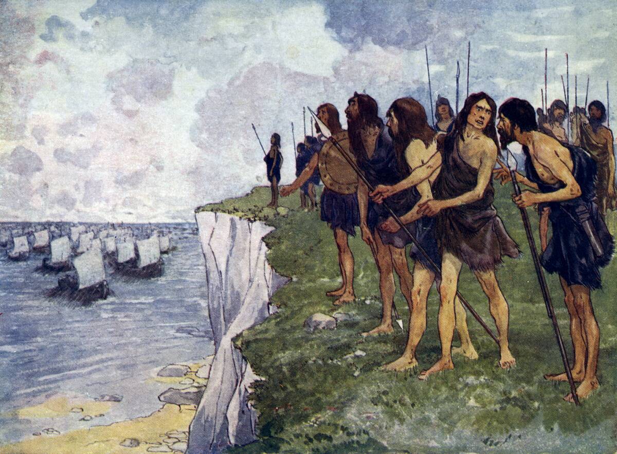 Britons awaiting the imminent arrival of viking ships, c16th century.