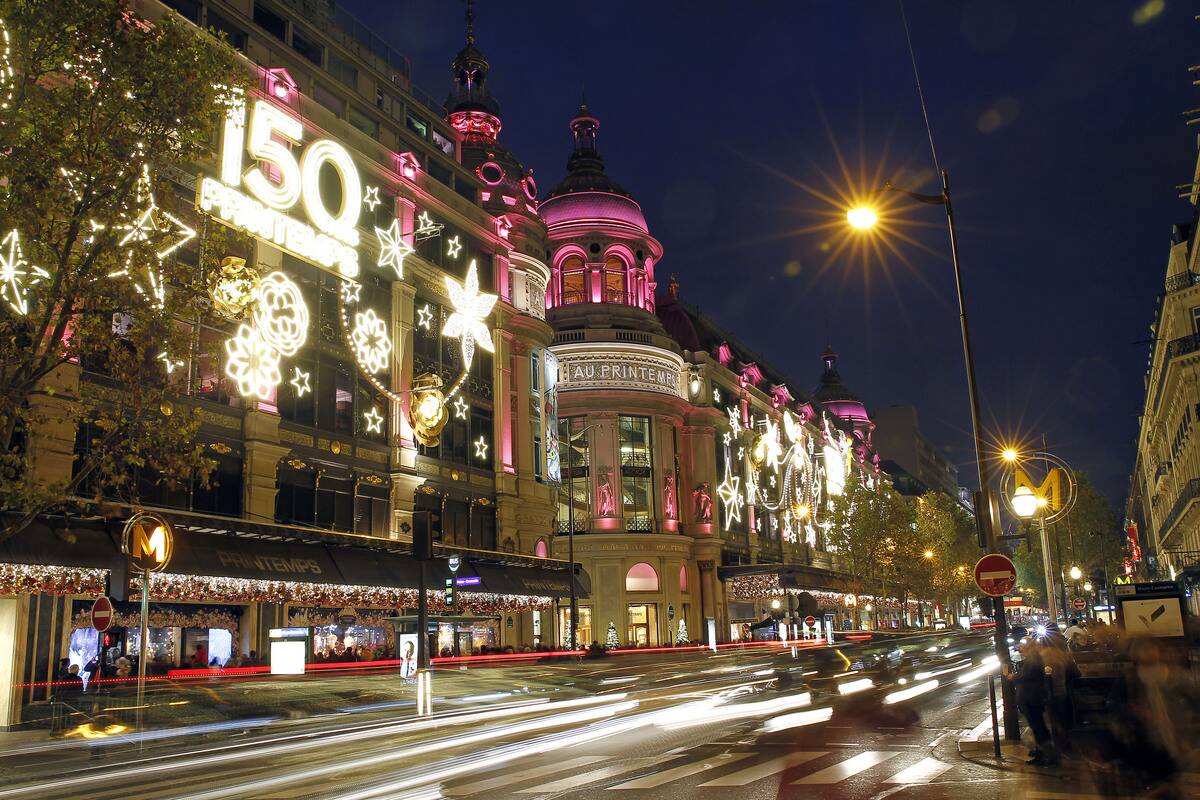 Christmas Lights and Decorations At Boulevard Haussmann In Paris