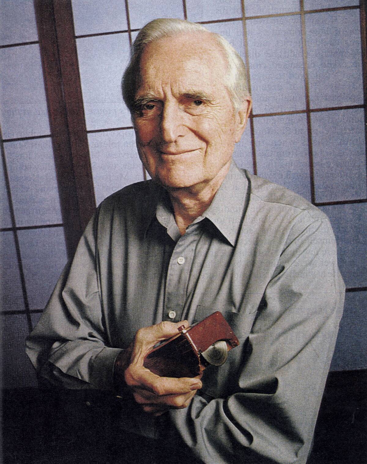 Douglas C. Engelbart, american engineer, inventor of the computer mouse in 1963, here c. 1990