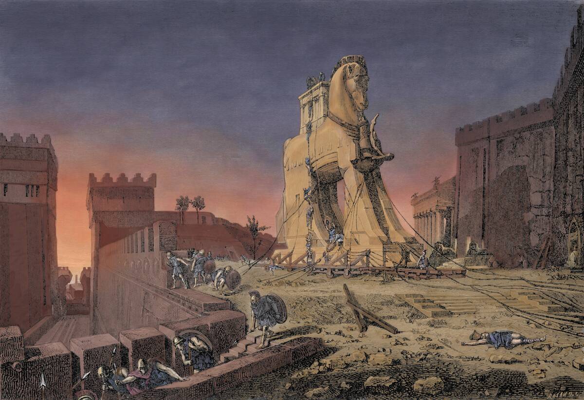 Engraving After The Trojan Horse by Henri Paul Motte