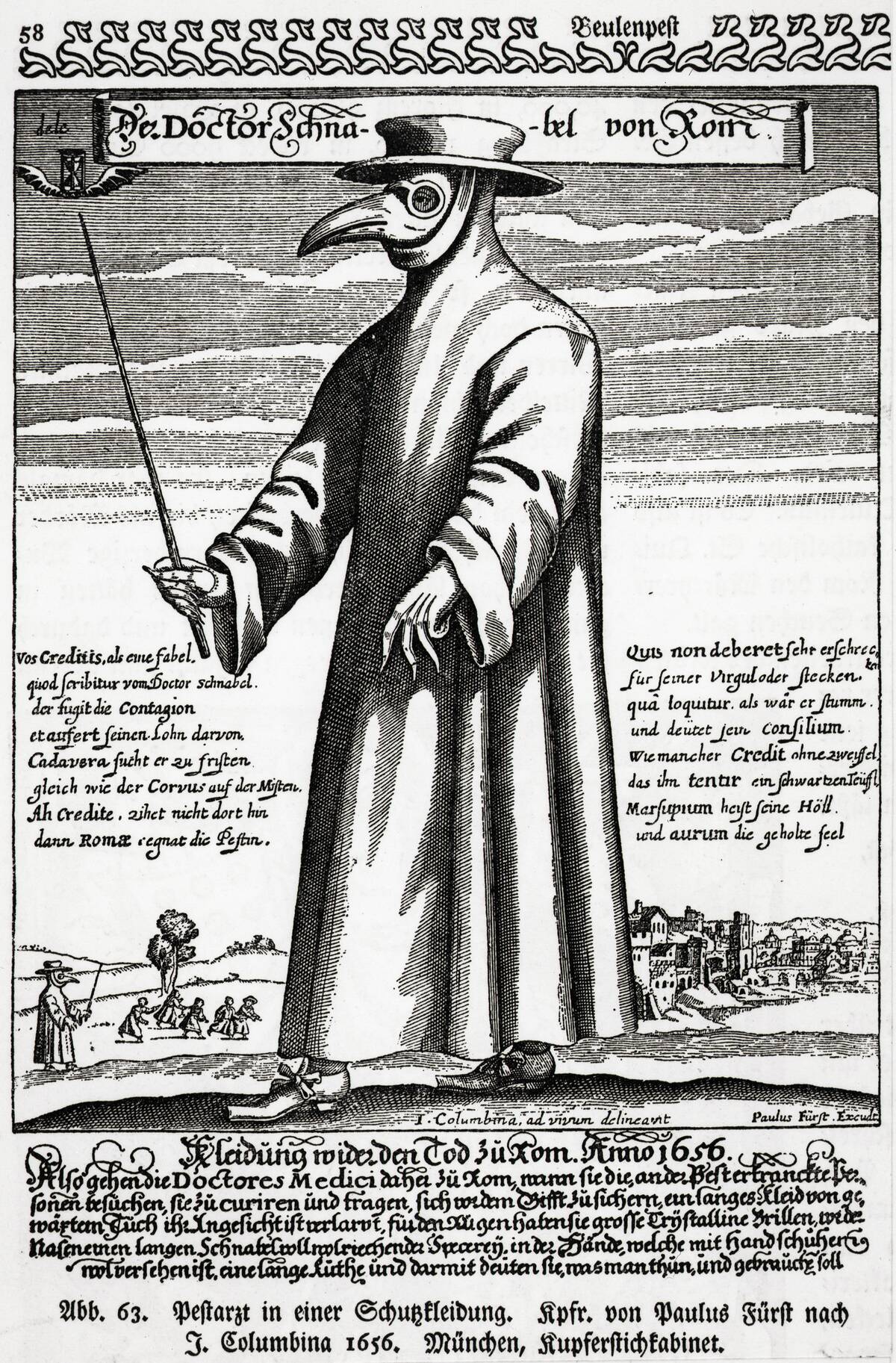 Engraving of a Physician Wearing Protective Clothing by Paulus Furst