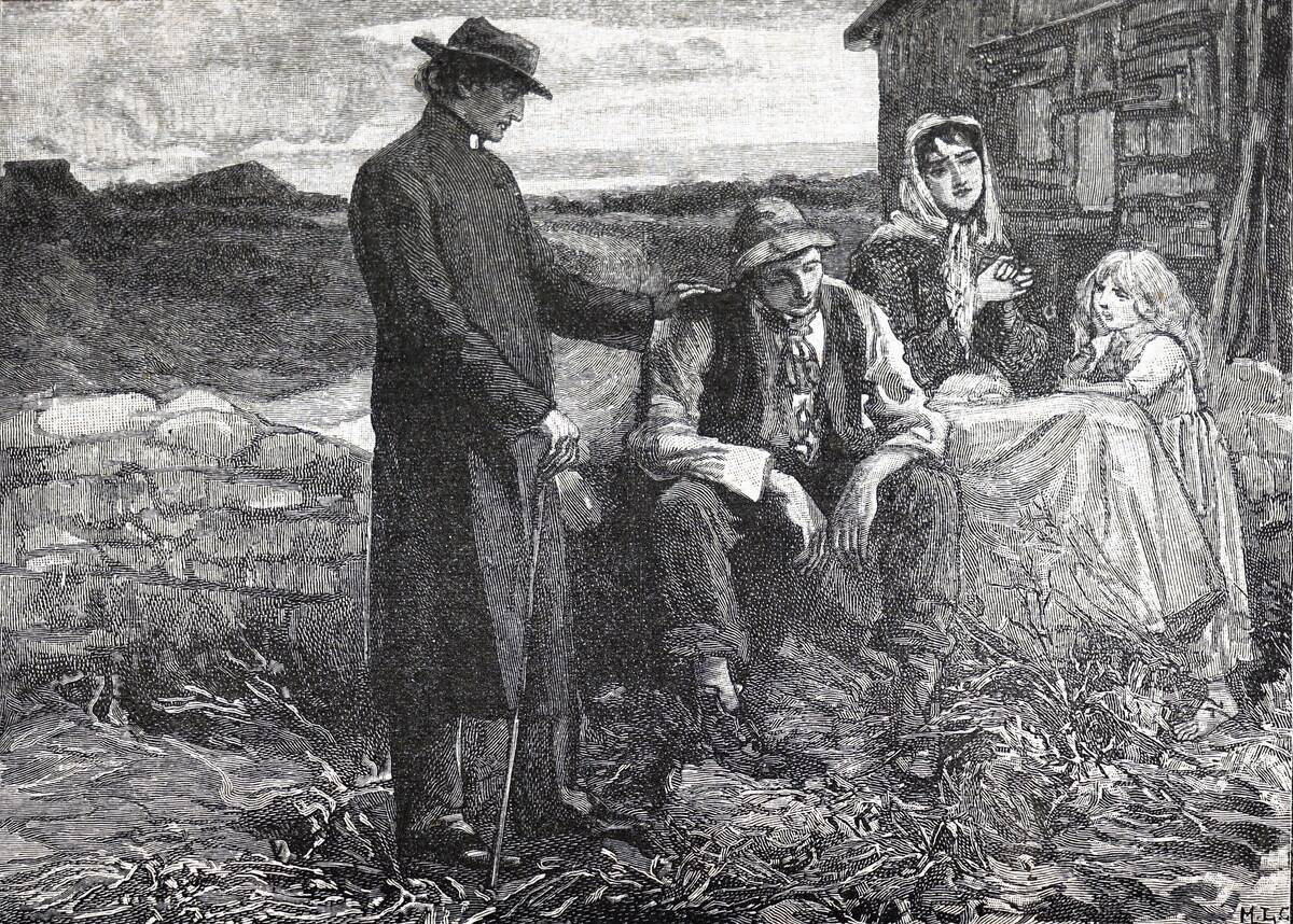 Father Mathew comforting a starving family.