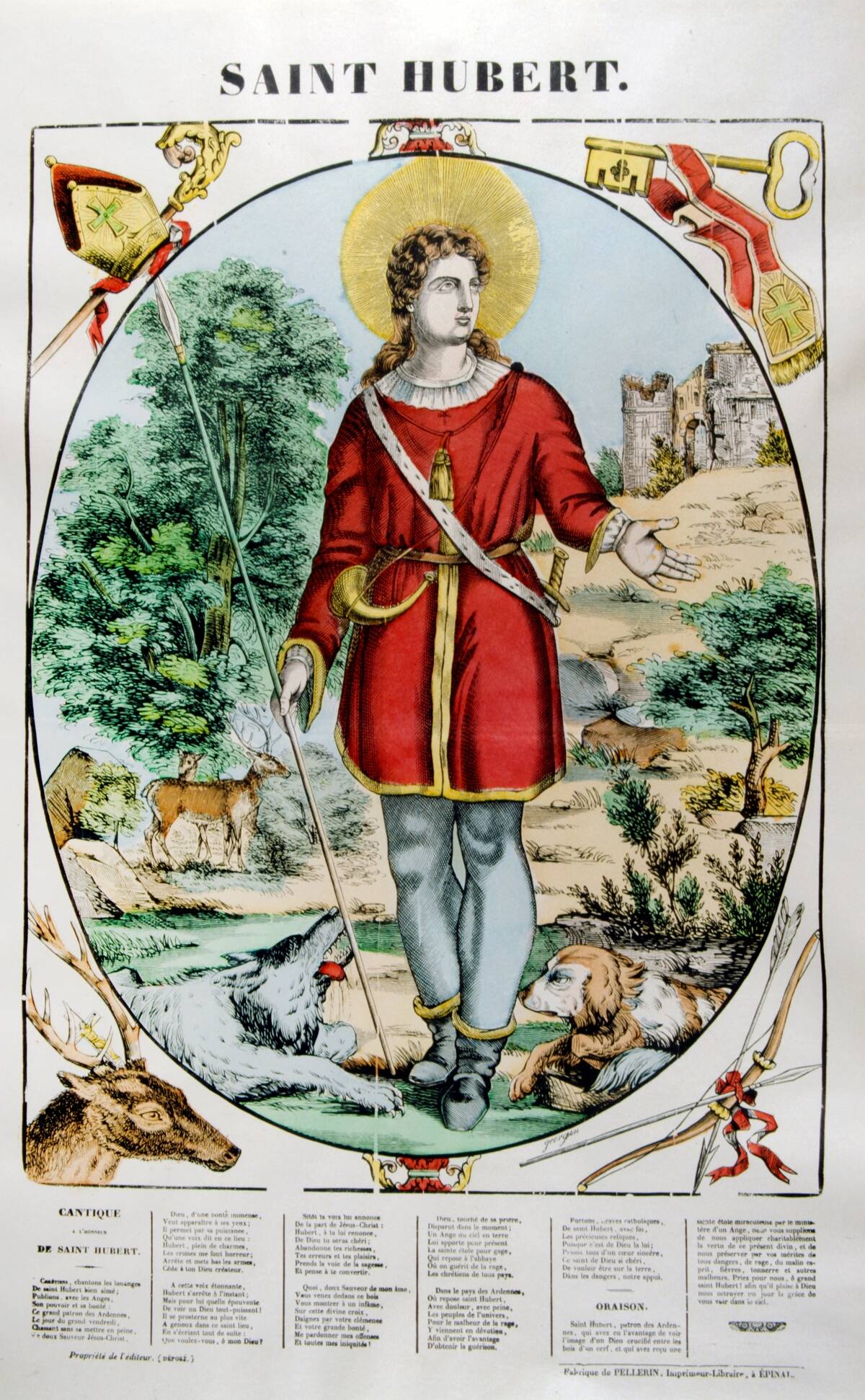 French 19th century illustration of Saint Hubertus or Hubert (c. 656 Ð 30 May 727).