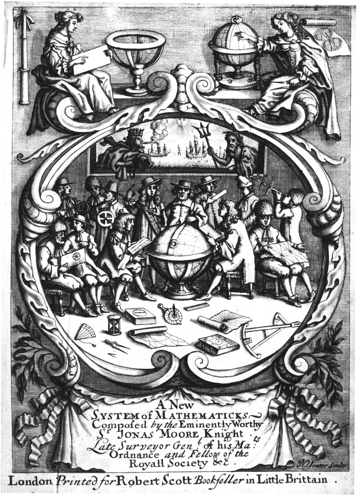 Frontispiece of A New System of Mathematicks by Jonas Moore, 1681.