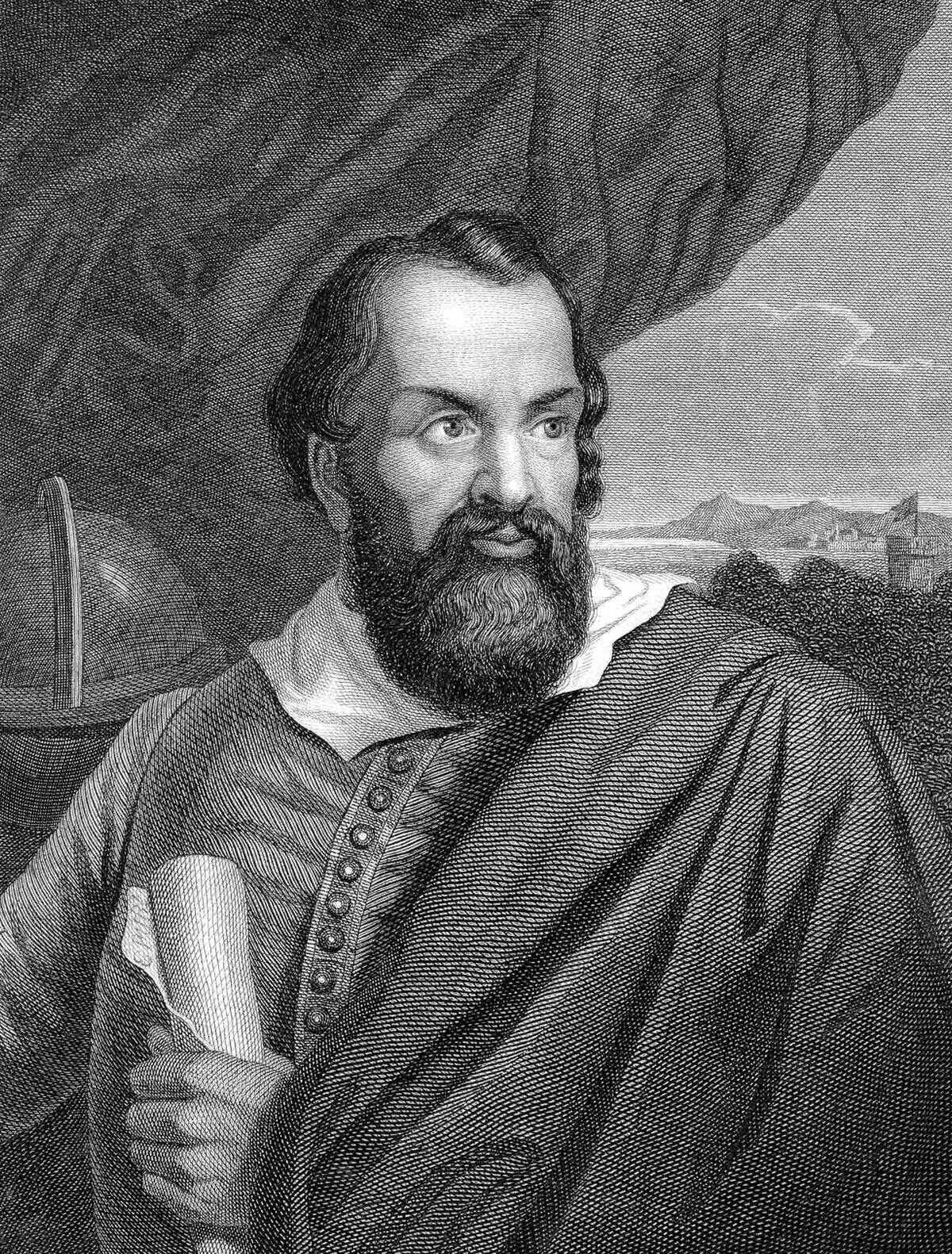 Galileo Galilei (1564-1642) italian scientist, astronomer and writer, engraving