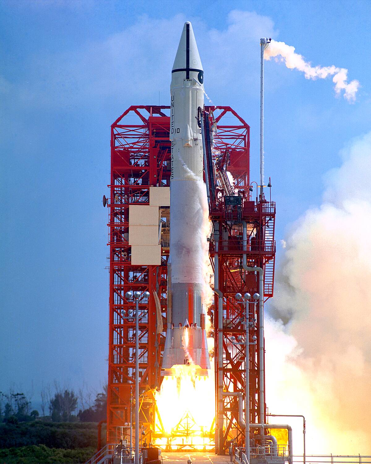 he Atlas-Centaur 10, carrying the Surveyor 1 spacecraft, lifting off from Pad 36A.