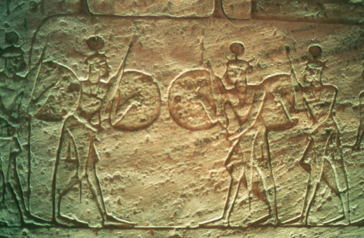 Hittite soldiers. Limestone relief. Temple of Abu Simbel. 14th-13th century BC...